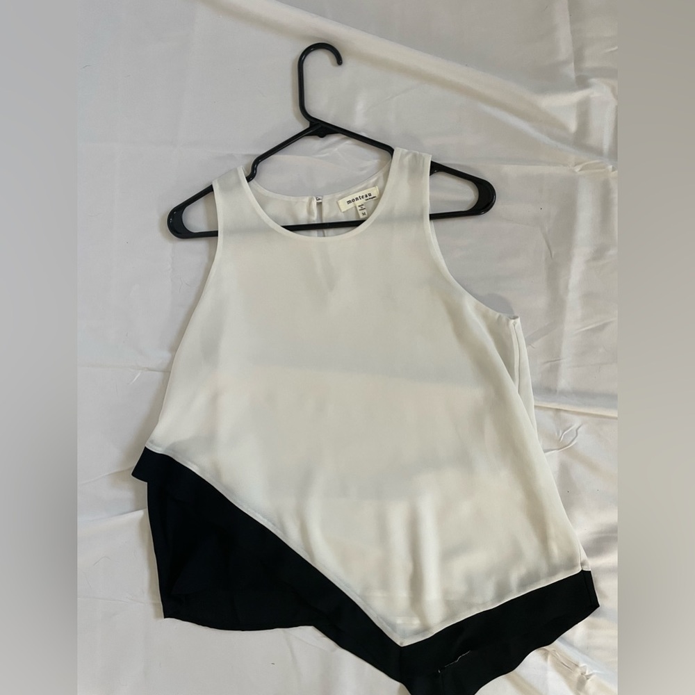 Women’s Sleeveless Assymetrical Blouse | Black & White | Size M | Monteau